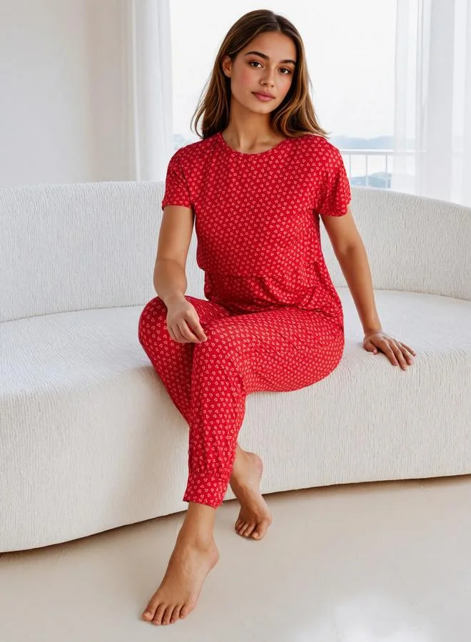 Printed Maternity Pyjama Set Red