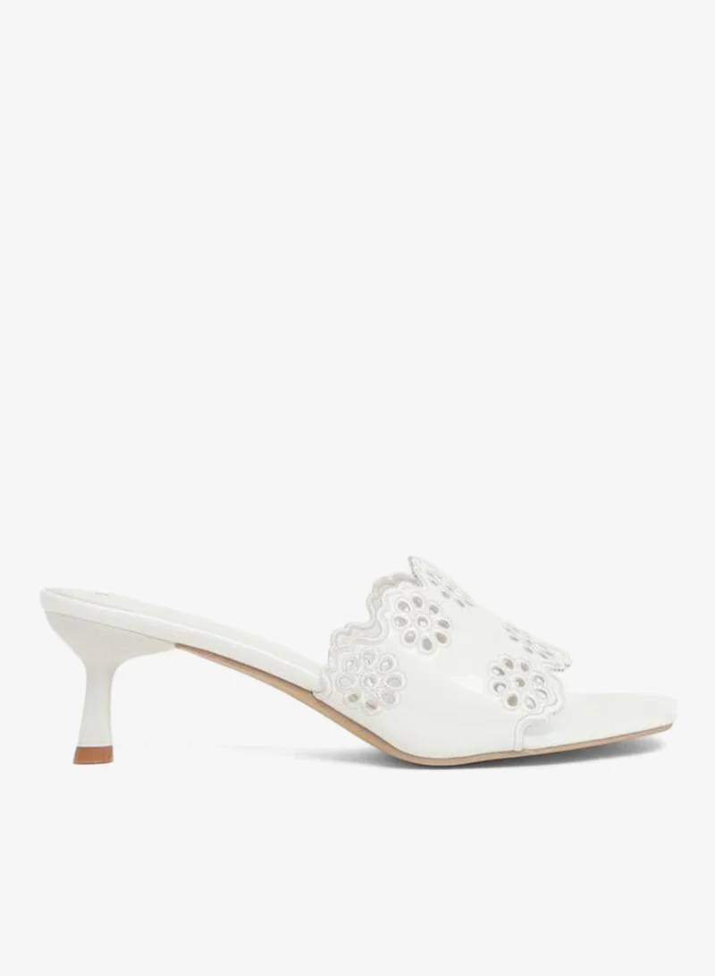 Floral Cutout Kitten Heel Sandals White