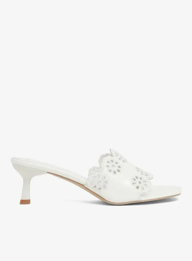 Floral Cutout Kitten Heel Sandals White