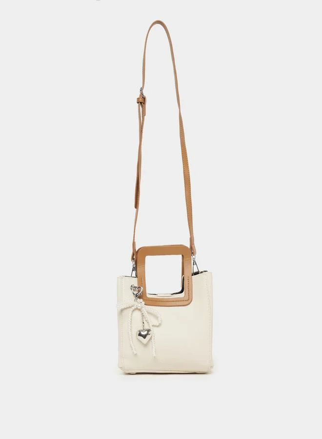 Square Top Handle Handbag Beige