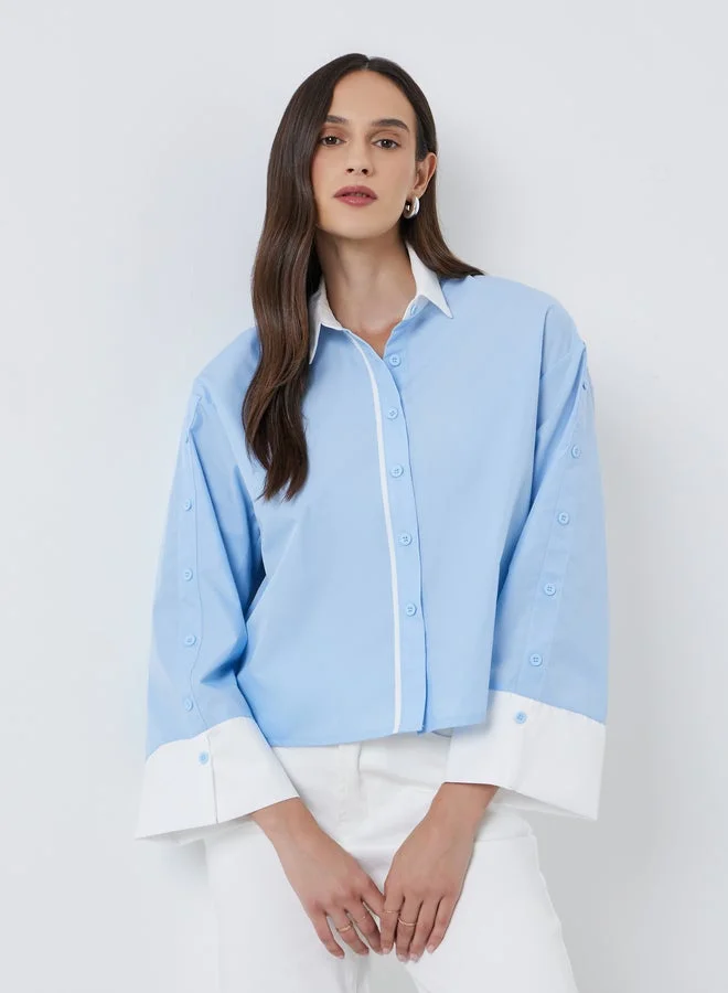 Styli Contrast Collar and Cuff Buttoned Shirt Blue