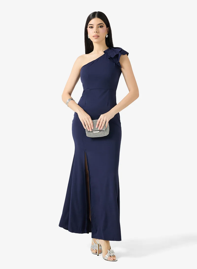 One Shoulder Slit Dress Midnight Blue