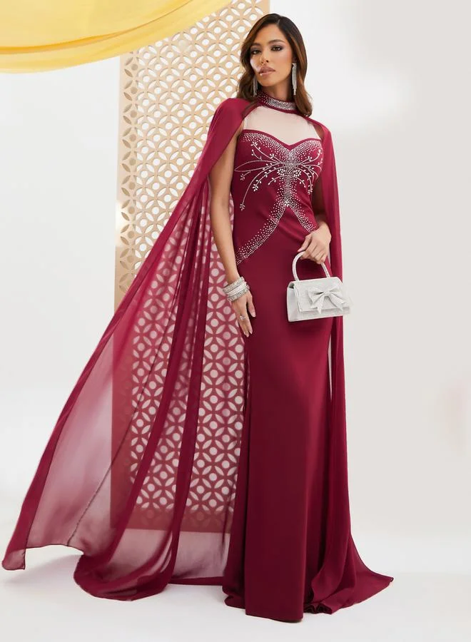 Cape Bodice Gown Burgundy