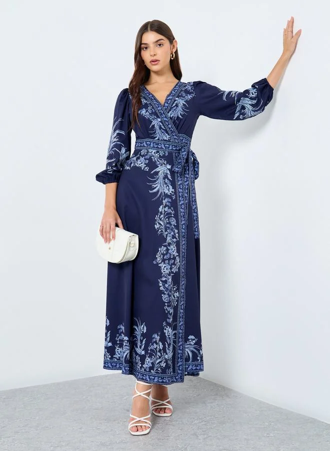 Floral 3/4 Sleeve Maxi Dress Deep Blue