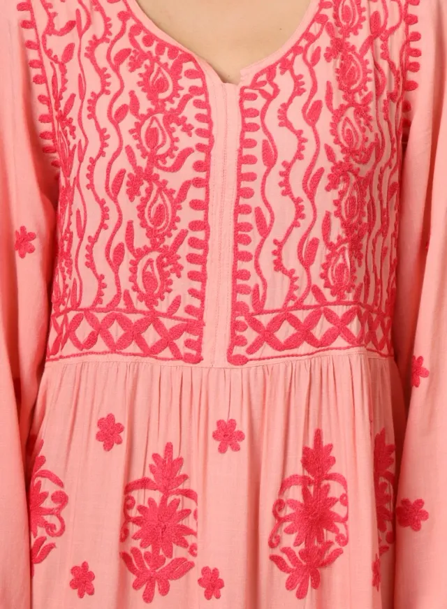 Turquoise Cotton Embroidered Jalabiya for Women - Plus Size – image 5