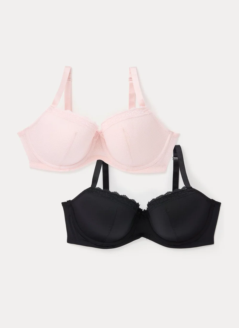 2-Pack DD+ Padded Textured Bras Pink