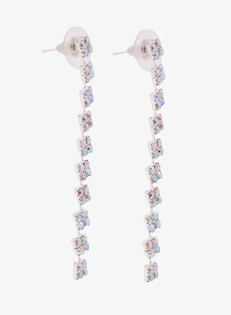 Rhinestone Drop Earrings Silver