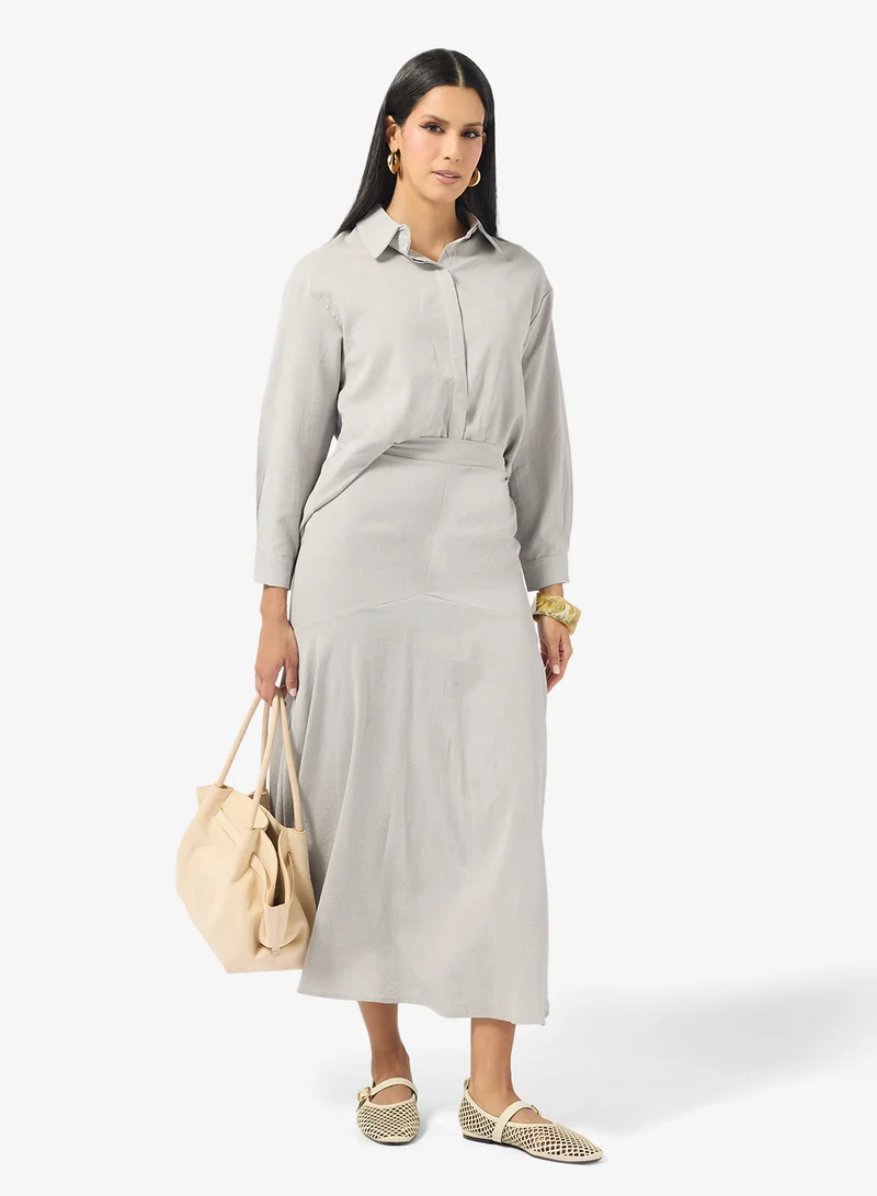 Button Shirt and Skirt Set Grey