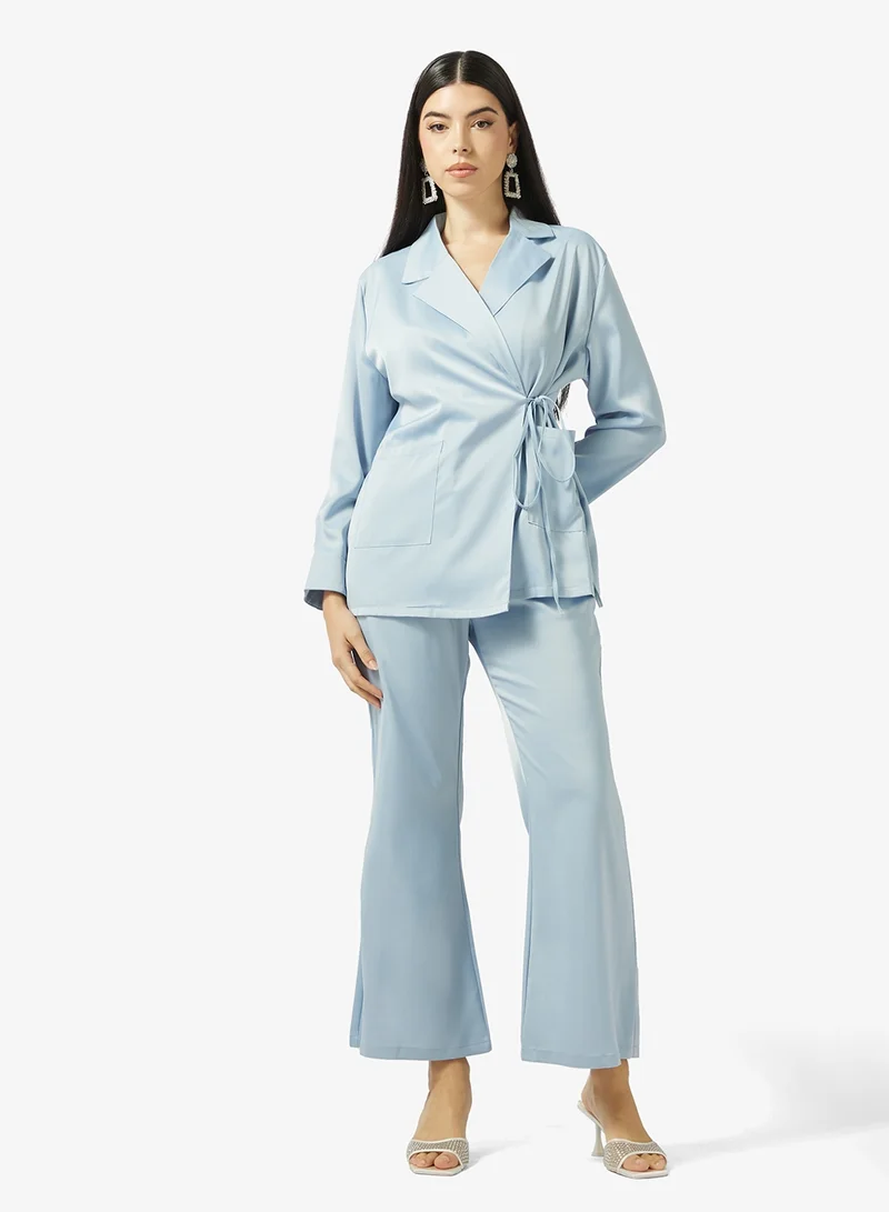 Side Tie Longline Top & Pant Set Blue