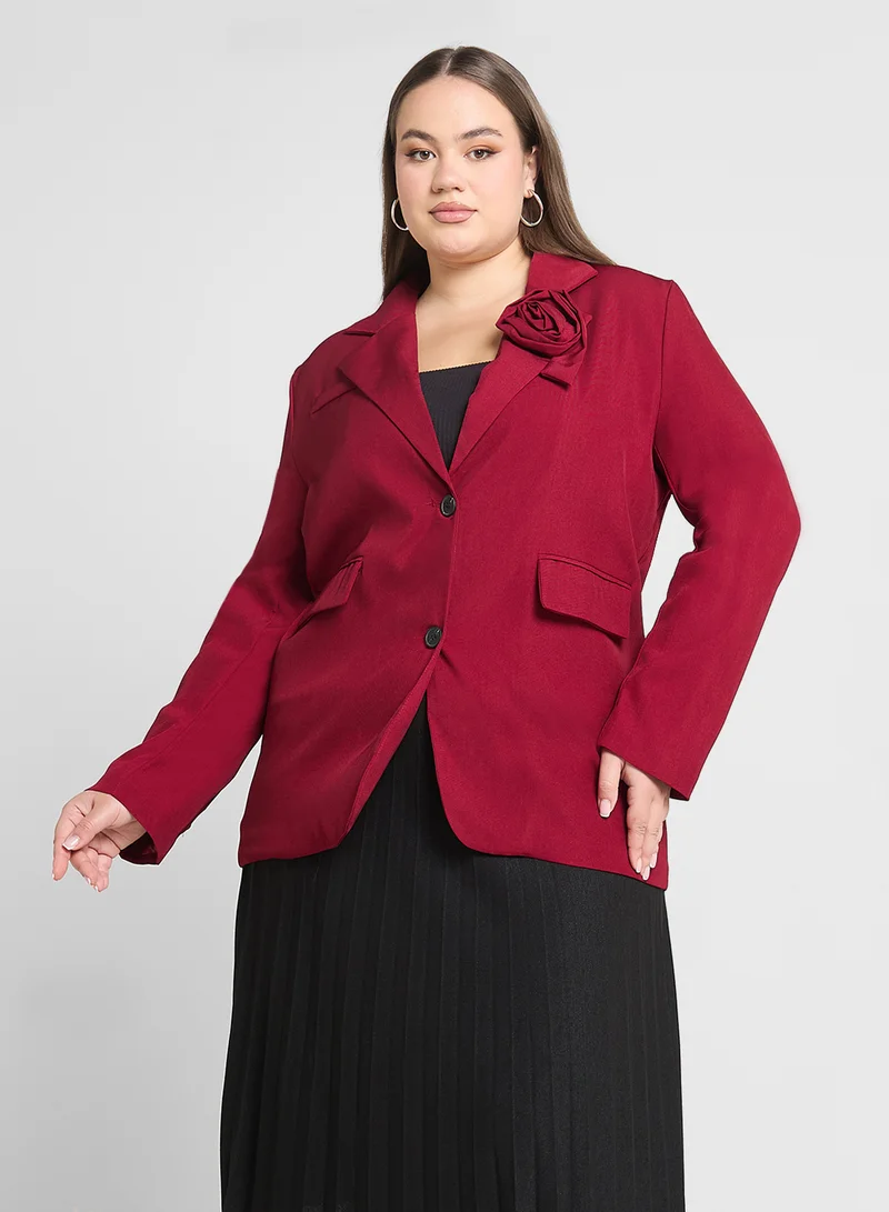 Tailored Corsage Applique Blazer Red