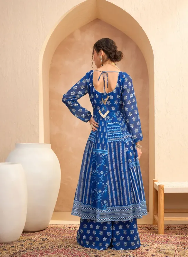 Women's Floral Print Anarkali Kurta and Palazzo Set – image 6