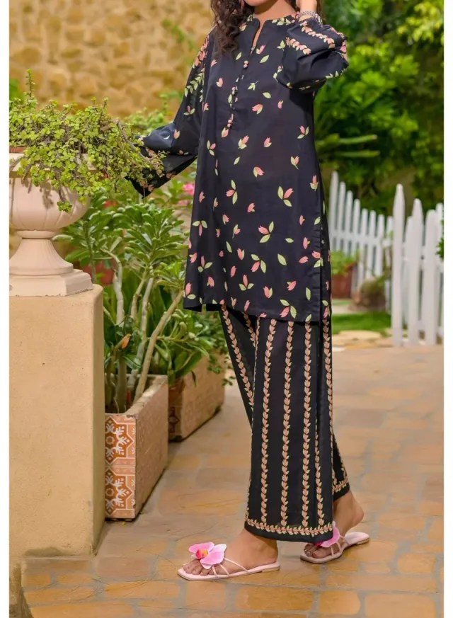 Purple Floral Cotton Printed Kurta and Salwar Set for Women – image 3