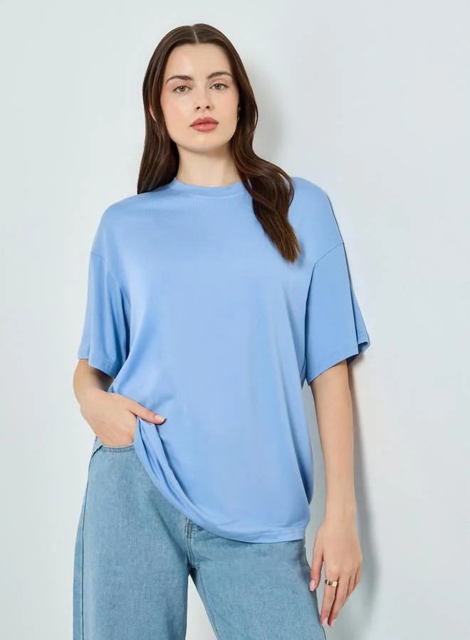 Women's Solid Oversized T-Shirt Blue