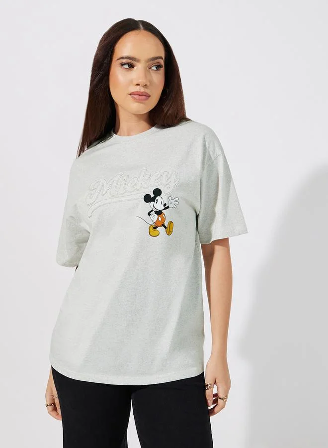 Mickey Mouse Oversized Graphic T-Shirt Light Steel Blue