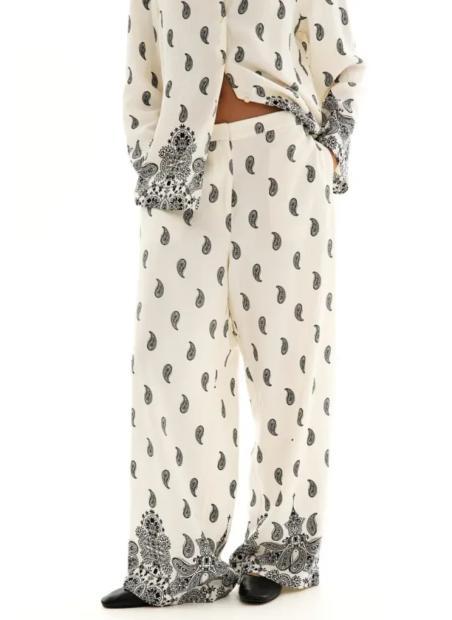 Patterned Twill Trousers Beige