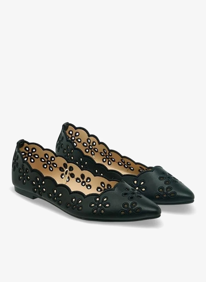Flora Bella Scalloped Laser Cut Ballerina Shoes Black