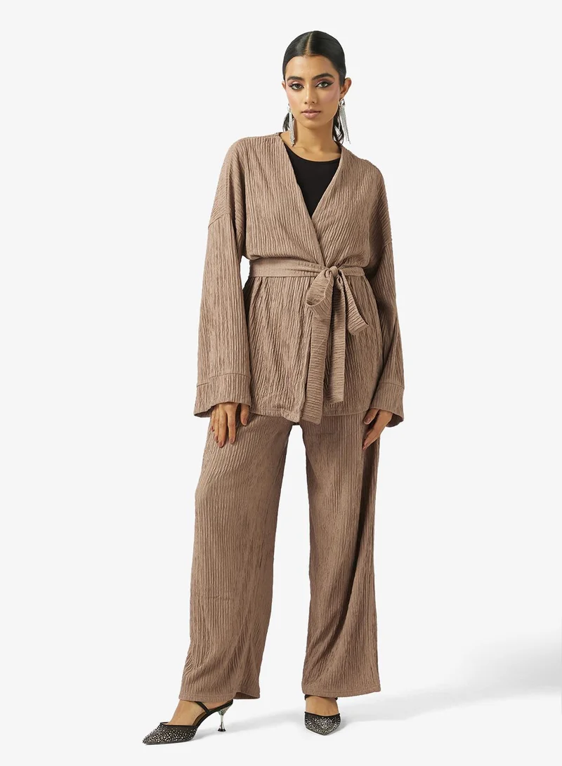 Longline Kimono & Pant Set Beige