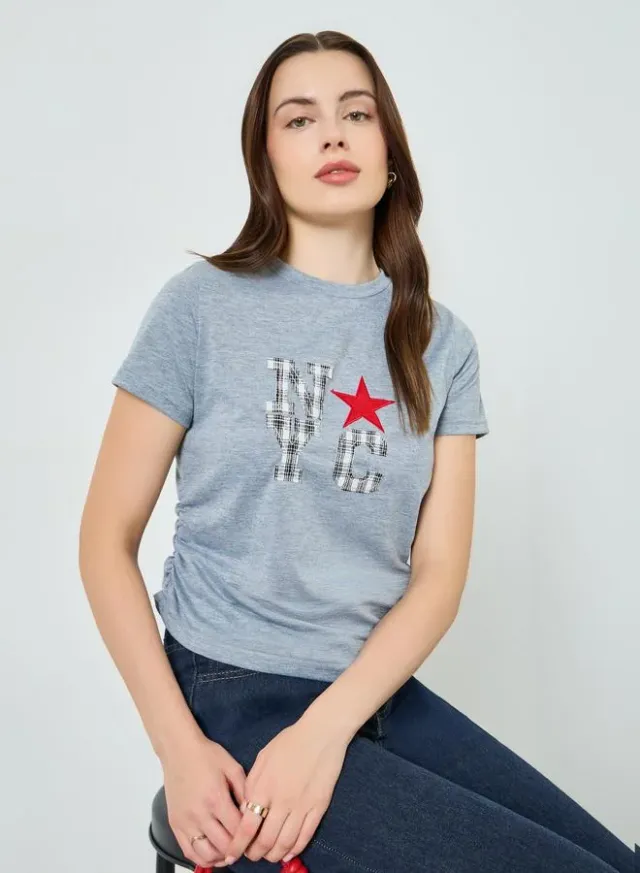 Ruched Graphic T-Shirt Grey – image 3