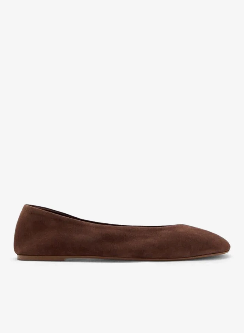 Suede Leather Ballet Flats Marron