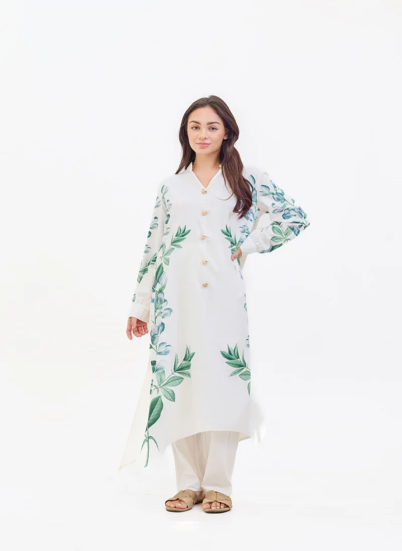 Floral Printed Two Piece Suit White