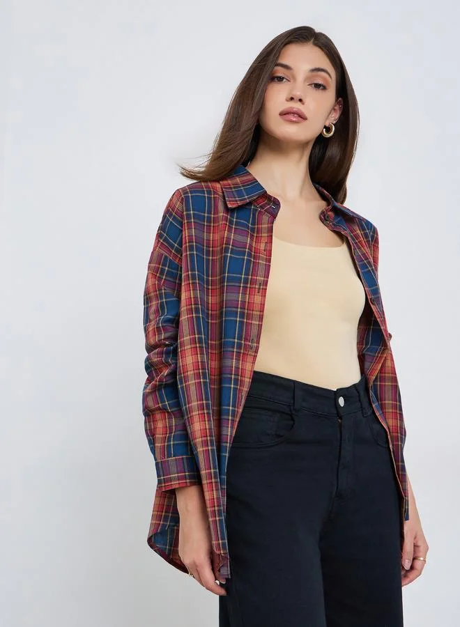 Checked Oversized Shirt Red