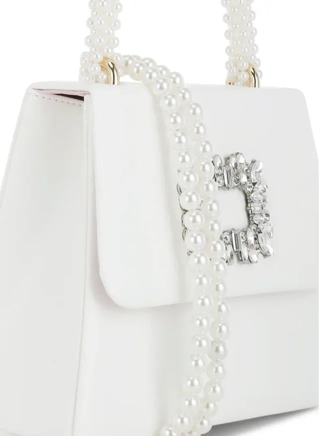 White Faux Leather Pearl-Handle Evening Bag – image 7