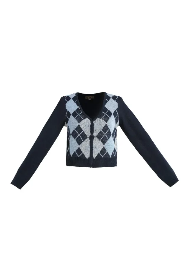 Argyle Check Cardigan Grey – image 5
