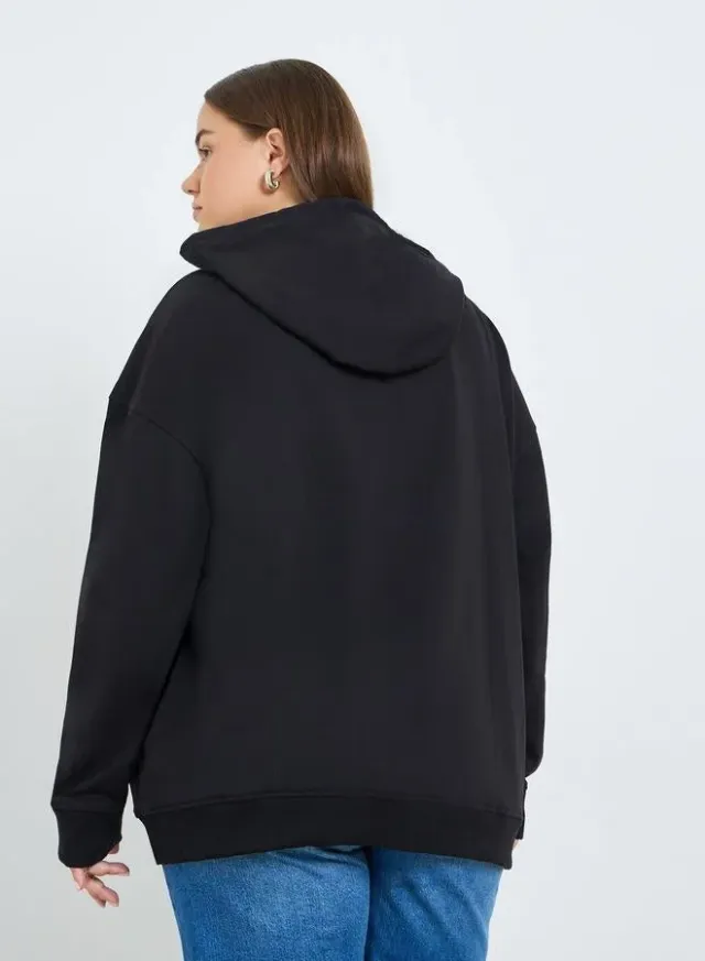 Women's Plus Size Black Cotton Blend Hoodie with Full Zip – image 5