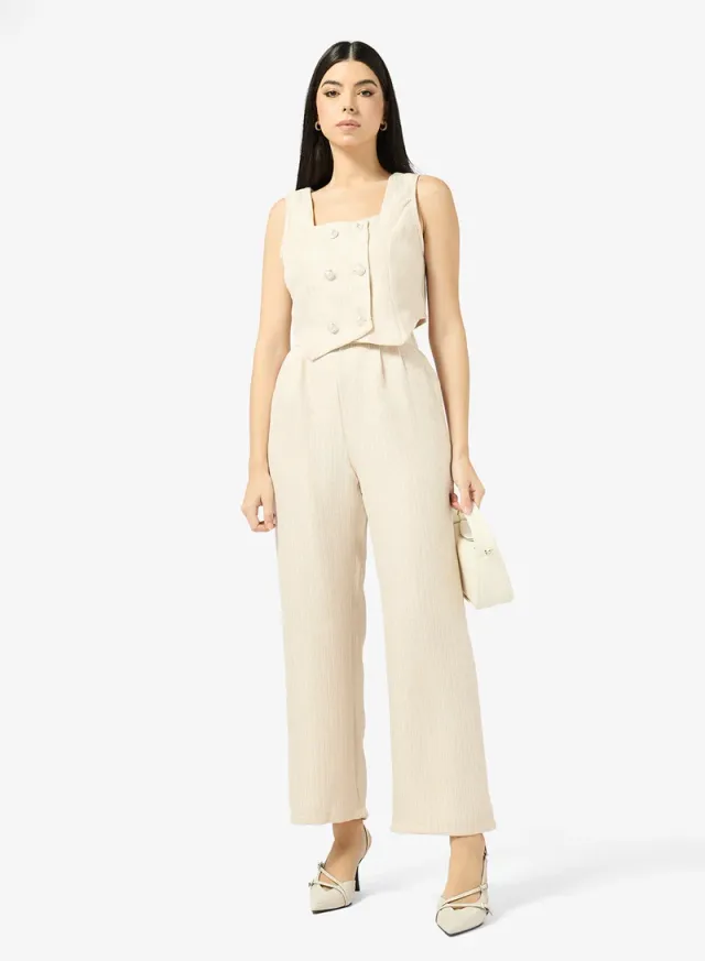 Women's White Square Neck Sleeveless Vest and Full-Length Pants Set – image 5