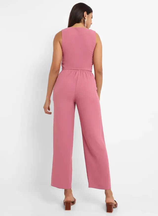 Women's Salmon Pink V-Neck Vest and Pants Co-Ord Set – image 5