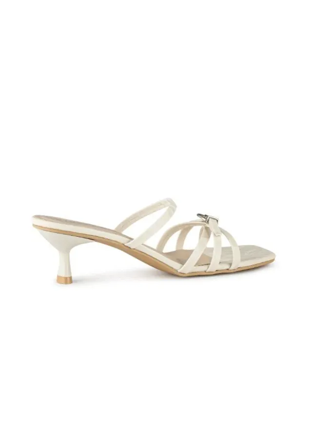 Multi Strap Mid Heel Sandals Beige