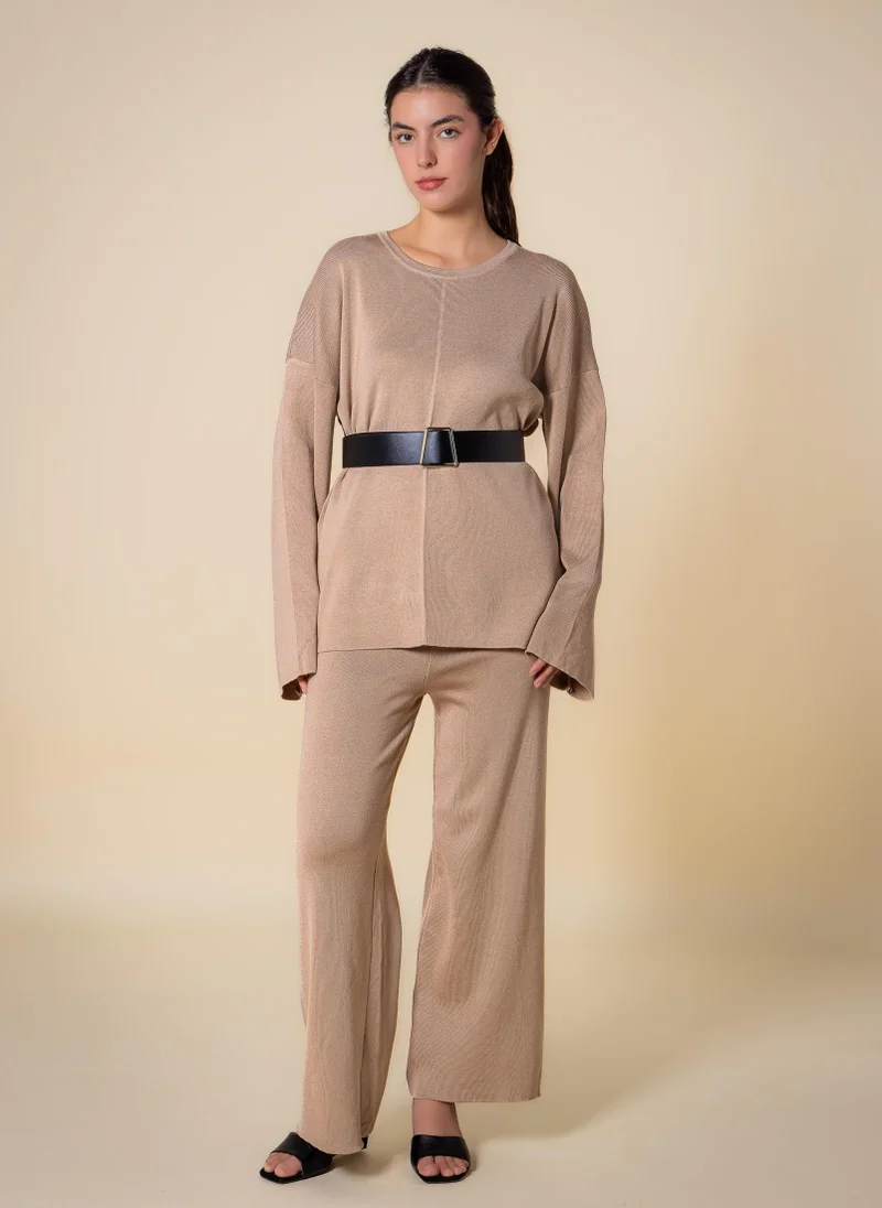 Belted Sweater Set Beige