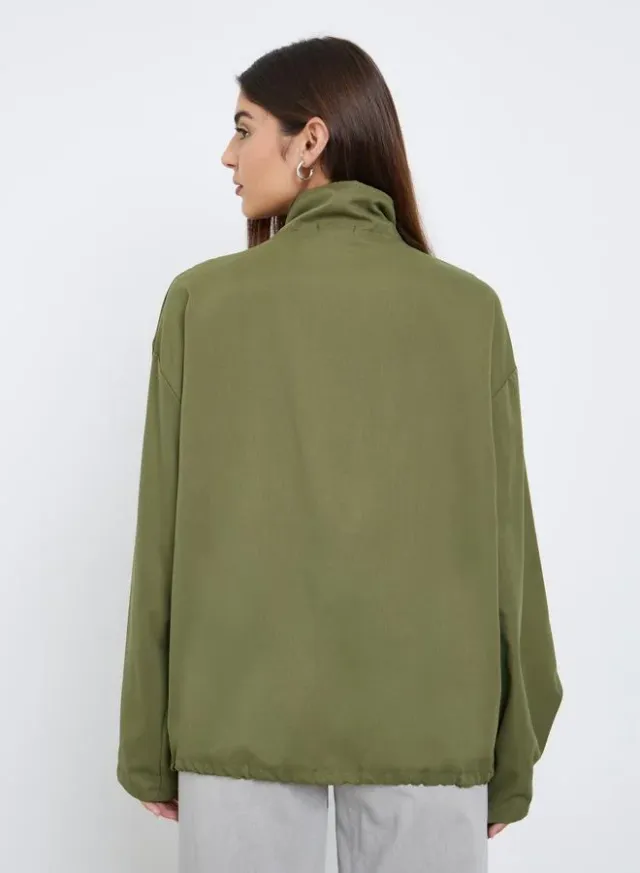 Olive Solid Longline Utility Jacket for Women – image 5