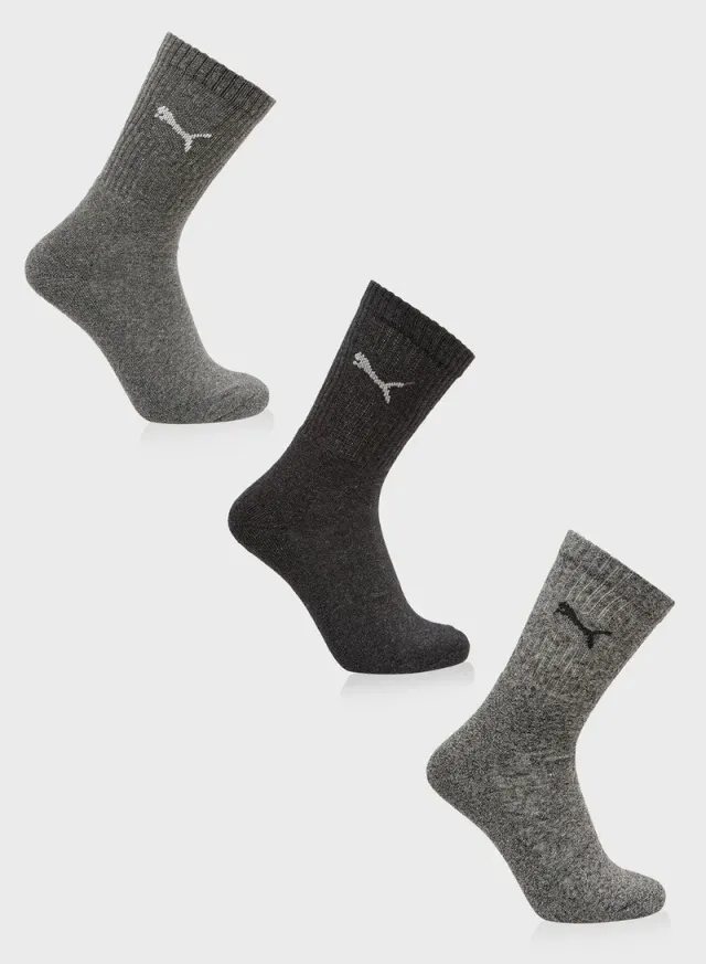 3-Pack Crew Socks Gray