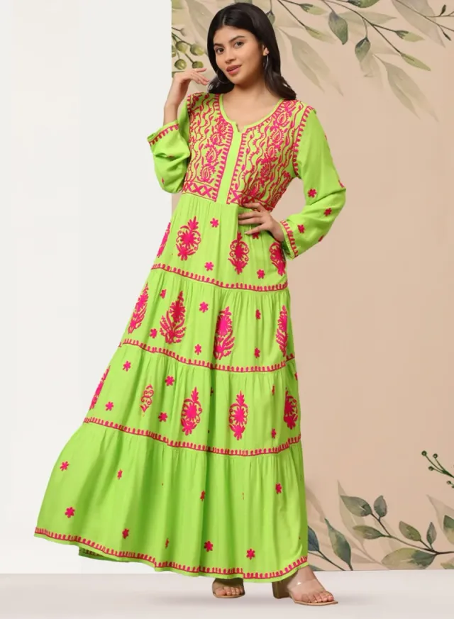 Turquoise Cotton Embroidered Jalabiya for Women - Plus Size – image 6