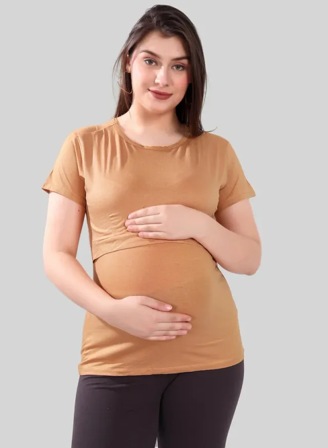 Maternity & Nursing Double-Layered Round Neck T-Shirts, 2-Pack – image 2