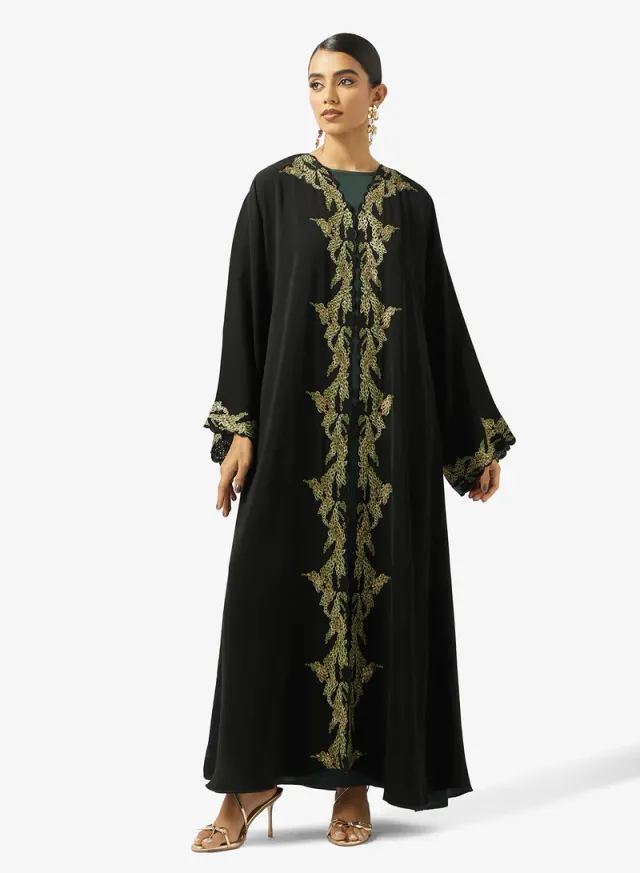 Black Embroidered Abaya with Matching Sheila - Ramadan Collection – image 4