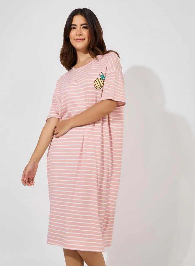 Pineapple Patch Striped Sleep T-Shirt Dress Pastel Pink
