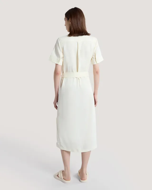 Pale Yellow Cotton Midi Shirt Dress for Women – image 2