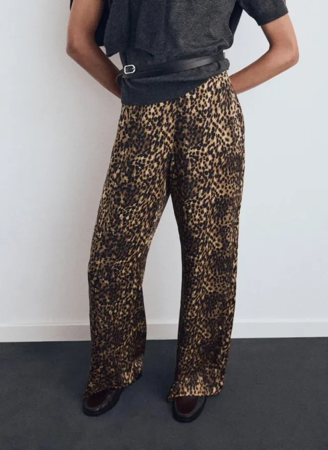 Leopard Satin Trousers Marron
