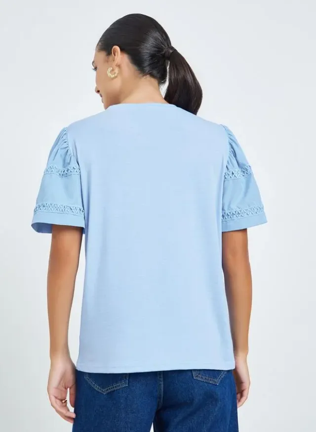 Lace Trim Short Sleeve T-Shirt Blue – image 5
