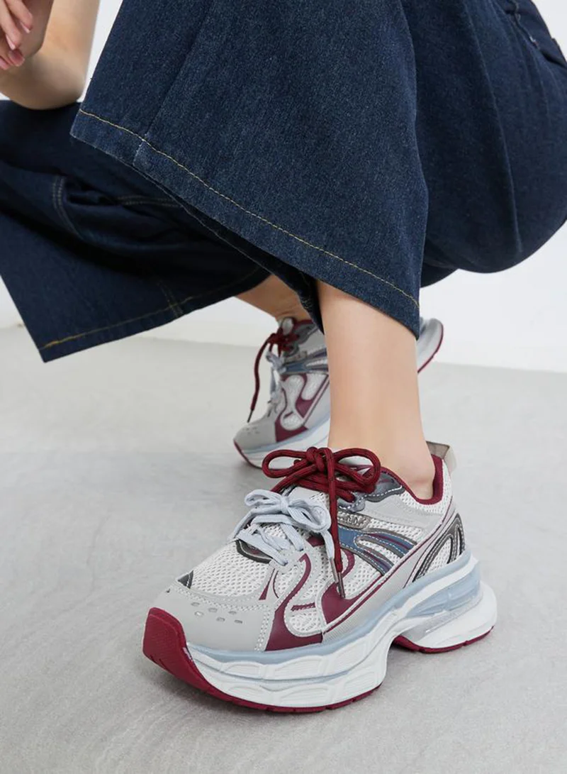 Women Textured Panel Sporty Sneakers Pale Beige