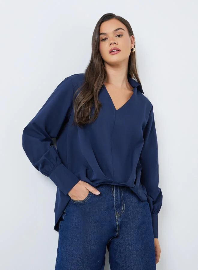 Styli Solid Long Sleeve Shirt - Deep Blue