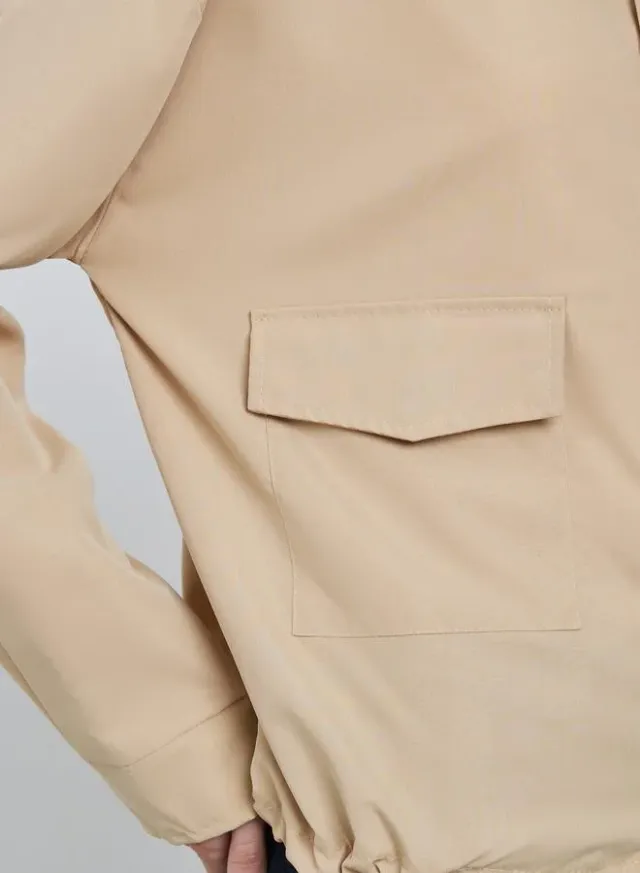 Beige Boxy Fit Utility Jacket with Flap Pocket for Women – image 4