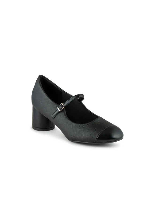 Women's Round Toe Mid Heel Pumps Black