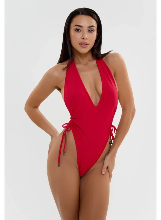 Deep V-Neck Halter Monokini with Adjustable Side Ties for Women