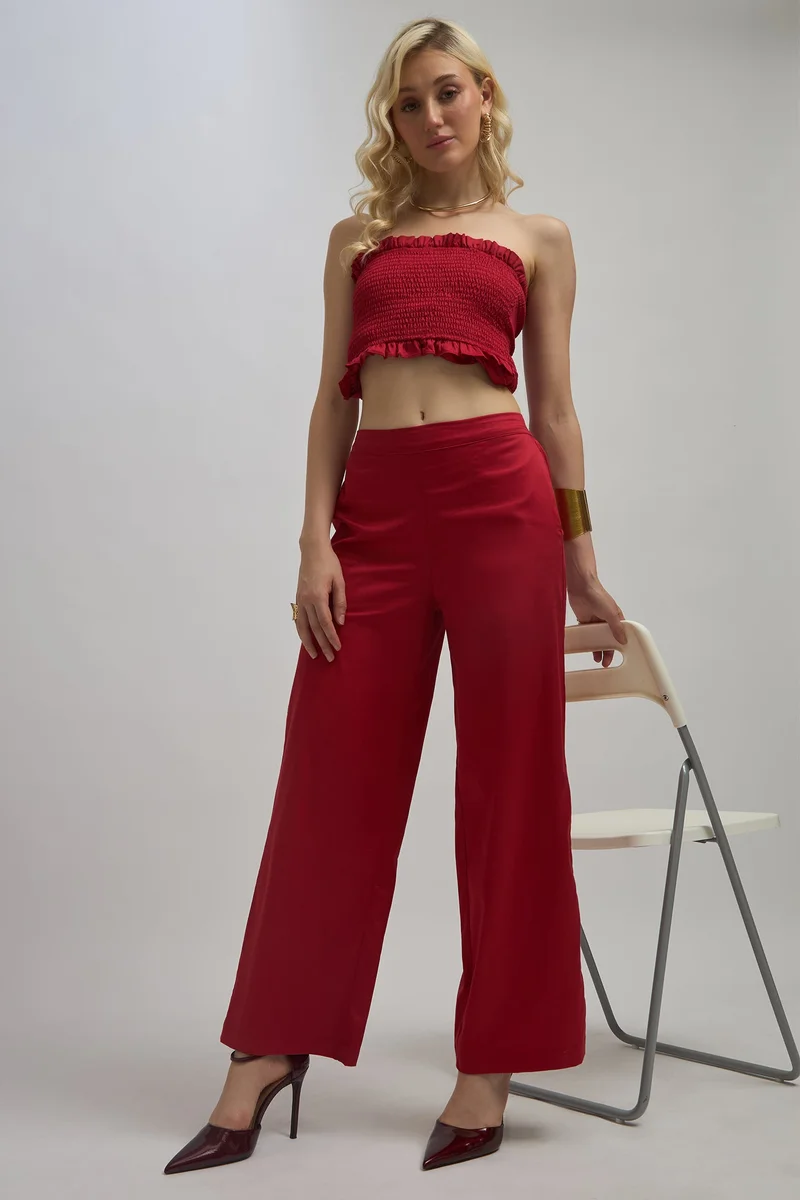 Cotton Stretch Wide-Leg Pants