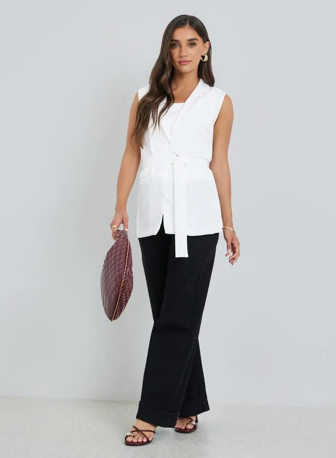 Women's Sleeveless Belted Blazer White