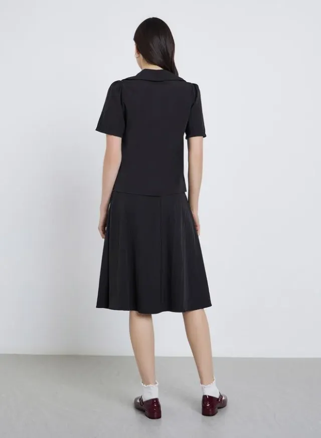 Women's Black Solid Collared Shirt and Skirt Set – image 5