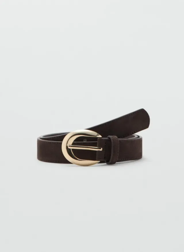Oval Buckle Leather Belt Dark Brown